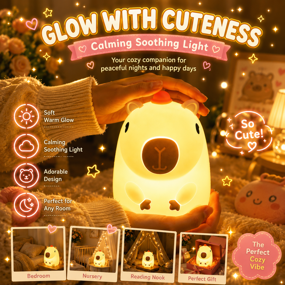 The Cozy Capybara™ Night Light | Touch-Control LED Lamp ⭐
