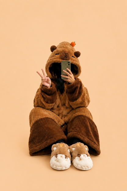 Capybara Plush Hooded Pajama Set | Ultra-Soft Cozy Loungewear