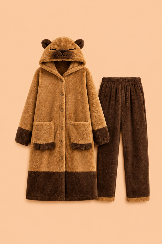Capybara Plush Hooded Pajama Set | Ultra-Soft Cozy Loungewear